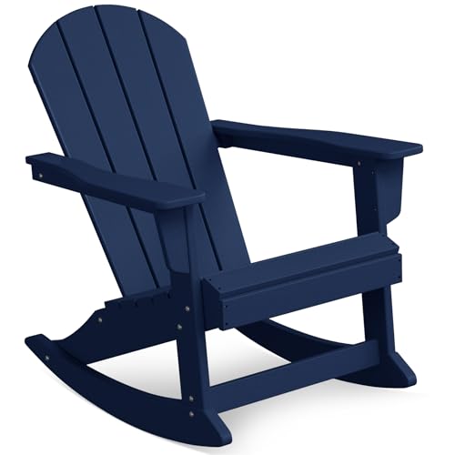 Costaelm Outdoor Adirondack Chair, All Weather Resistant Classic Balcony Chair and Fire Pit Chairs, Adirondack Plastic Outdoor Porch Furniture Rocking Chair High Back HDPE Poly Lumber, Navy Blue
