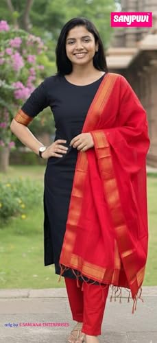 Image of SANJ Mangalagiri Cotton Unstitched Dress Material for Womens dress Unstitched Traditional salwar suit | TOP | Bottom | Duppatta