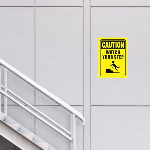 Image of CVANU CAUTION Watch Your Step Warning Safety Self-Adhesive Waterproof PVC Vinyl Sign Sticker Size (11.7inchX8.3inch) Pack of 20