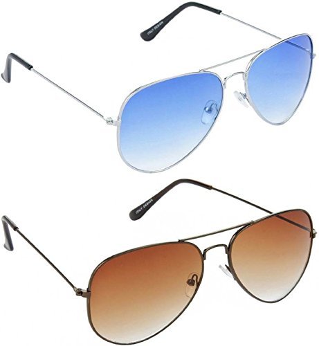 UV Protected Blue & Braown Aviator Sunglasses for Men & Women (Combo)-image-2