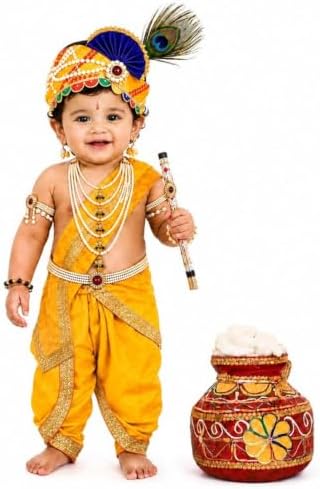 Raj Costume Shri Krishna Dress for Kids, Bal Krishna Costume for Baby Boy and Girl, Janmashtami Fancy Dress Costume, Krishna Dress for Kids
