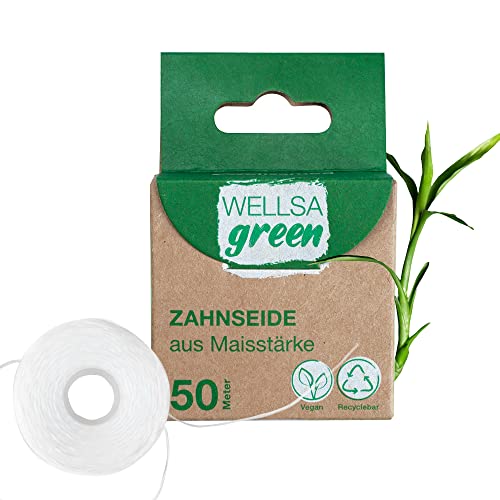 wellsamed wellsagreen Bio Zahnseide (50 m) aus Maisstärke mit Minzgeschmack