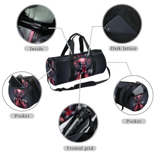 For Deadpool Sports Bag with Shoe Compartment, Dance Bag, Weekender Bag, and Interior Zipper Pocket, 17.7 Inches, Large Capacity2