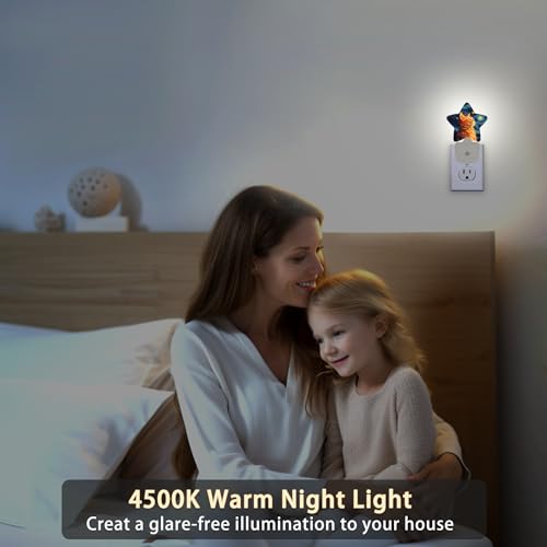 Image of Starry Sky Cat Night Lights Plug in Wall Lamp Smart Dusk to Dawn Sensor for Home Decorative,Kids Room Bedroom Bathroom Kitchen Hallway Gifts