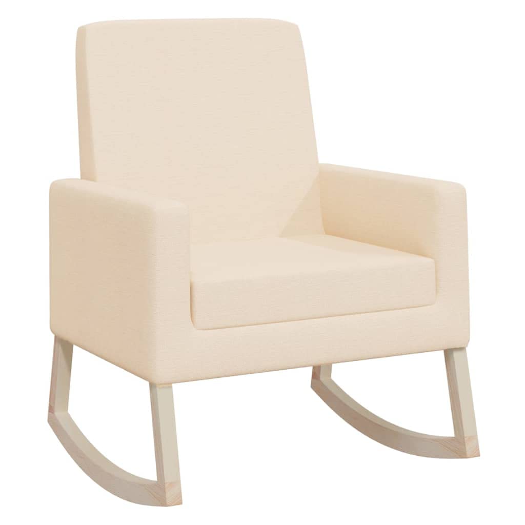 Elegante sillón mecedora con funda de tela en color crema, estructura de madera con reposabrazos para una comodidad óptima, sillón relajante duradero para leer y relajarse