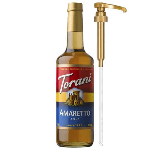 Image of Torani Coffee Syrup, Amaretto Flavoring for Drinks, Glass Bottle with Pump Included, 25.4 Fl Oz