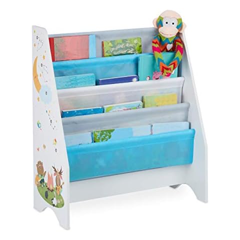Relaxdays Librería Infantil con 4 Bolsas Tela Colgantes Cover