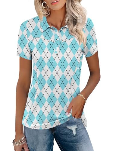 Image of TFSDOD Womens Golf Polo Shirts Collared Short Sleeve T Shirt Lightweight Moisture Wicking Polo Casual 3 Buttons Outfits