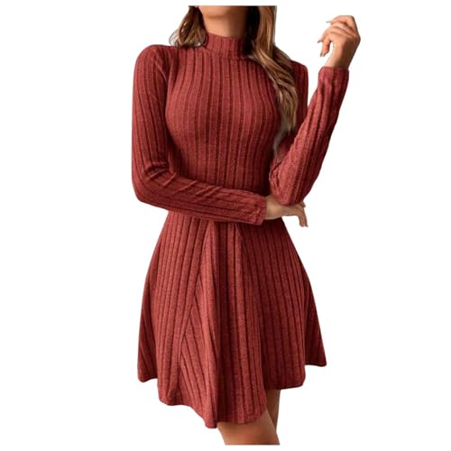 KBOPLEMQ Damen Strickkleid Wickelkleid Bodycon Tunika Winterkleider Einfarbige Langarm Minikleid Pulloverkleid Elegant Sweater Kleid A-Linien...