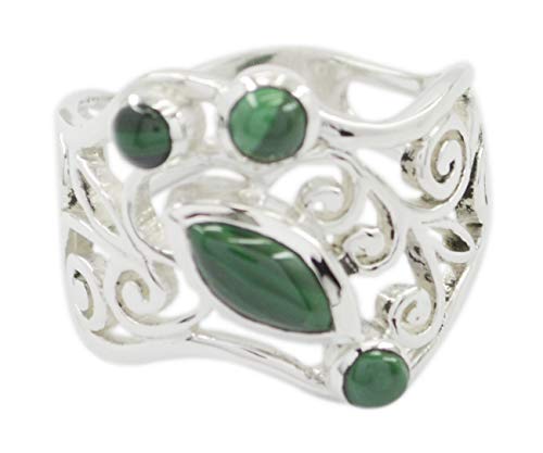 Bague en Malachite naturelle véritable et anneau argent sterling 925