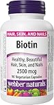Webber Naturals Biotin, 2500 mcg of Biotin Per Capsule, 90 Capsules, Supports Healthy Hair, Skin & Nails, Vegan