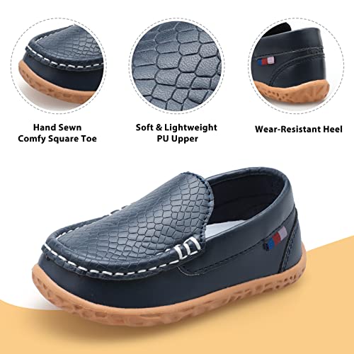 Loafers For Baby Infant Boys Girls Kids Soft Faux Leather Slip On Flat Dress Shoes Moccasins Walking Shoes Newborn Crib Shoes For Casual Daily Uniform Wedding Toddler 6.5 Navy #TOP1
