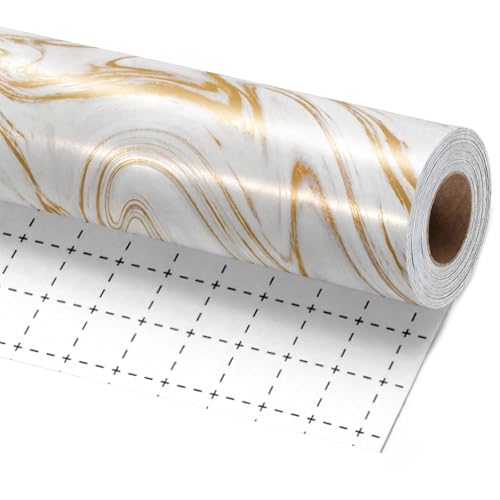 LaRibbons White & Gold Wedding Wrapping Paper Premium Pearly - Lustre Paper 17 Inch x 33 ft Gift Wrap Roll for Bridal Shower Birthday Holiday & Luxury Presents Marble Vein Elegant Gift Paper