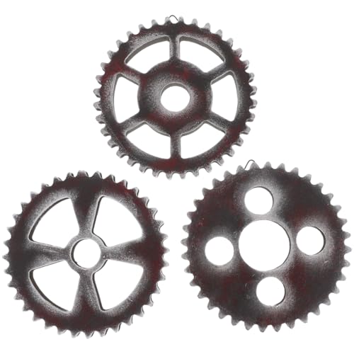 Cabilock 3Pcs Wooden Gear Wheels Decoration,Wooden Industrial Steampunk Style Gear