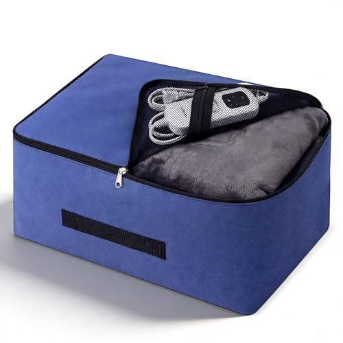 Sunnymove Electric Throws Storage Bags 16 x 12 x 10 Inch Thickened Oxford Cloth Storage Bag with Zipper and Mesh Pocket on the Back for Clothing, Throws, Bedding, Comforter