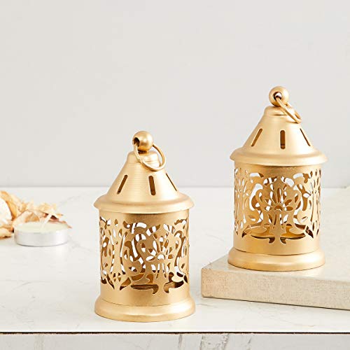 Image of Home Centre Raga-Manthan Round Metal Hanging Lantern ( Golden , Set of 2 Pieces )