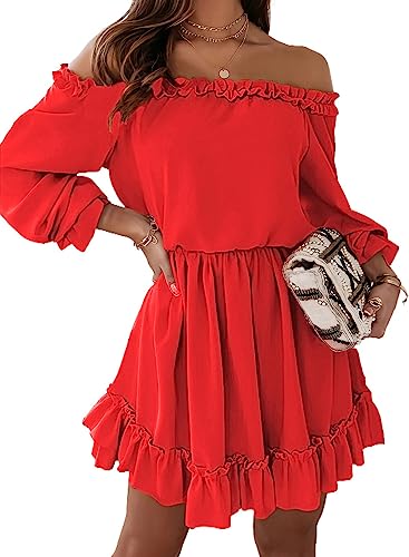 EvoEch Damen Renaissance Kleid - Schulterfrei Mit Gesmokter Taille & Boho Style