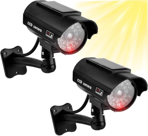 MEESOGA Solar Dummy Camera – Outdoor & Indoor Fake Dummy Camera CCTV Security Camera with Flashing LED, Waterproof, 360° Adjustable, Solar Powered with Warning Sticker & Screws Included