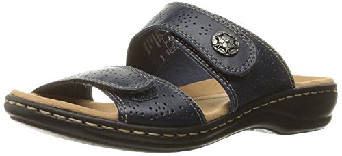 Clarks Women's Leisa Lacole Slide Sandal, Navy Leather, 6 M US