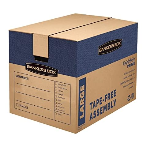 Bankers Box Large Prime Moving Box 6 Pack, Reinforced Handles, Tape-Free Assembly, Attached Lid, 18-in x 18-in x 24-in (0062904) Cover