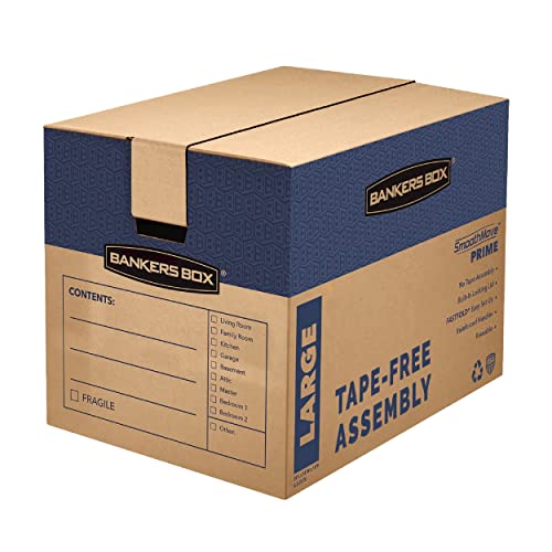 Bankers Box Large Prime Moving Box 6 Pack, Reinforced Handles, Tape-Free Assembly, Attached Lid, 18-in x 18-in x 24-in (0062904) by Bankers Box - Used condition - US$52.34