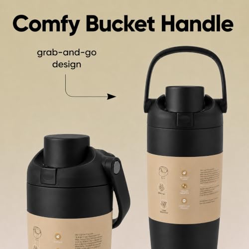 Image of HomeCloud 1200ML Stainless Steel Water Bottle - Double-Wall Vacuum Insulated, Leakproof Straw Lid, BPA-Free Reusable Travel Flask with Two-Way Spout for Gym, Office & Outdoor Use (B Black)