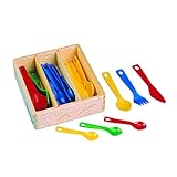 Material didáctico Educo  Cubertería de plástico en caja de madera  Materiales educativos musicales y drama  Drama – juegos de rol – muebles y accesorios  a partir de 36 meses  hasta 72 meses