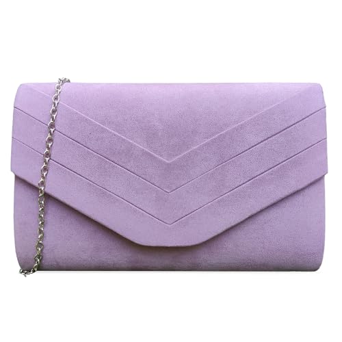 fi9 Women's Stylish Suede Envelop Style Bridal Wedding Evening Clutch Party Purse Hand Bag (Lilac)