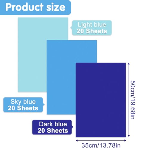 Image of NEBURORA Assorted Blue Gift Wrap Paper Set 60 Sheets Wrap Tissue Paper 3 Colors for DIY Gifts Packaging Easter Baby Shower Birthday Wedding Christmas and Blue Party Decoration