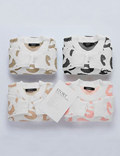 Merokeety Women's Fuzzy Fleece Leopard Long Sleeve Pajama Set 2 Piece Sweater Top And Shorts Loungewear,Apricot,S #TOP5