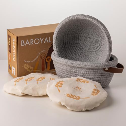 Crispier Crust Cotton Rope Banneton Bread Proofing Basket Set, Oval & Round Bread Baskets with Liners & Covers for Artisan Bread Baking, Sourdough Bread Baking Supplies(Gray)
