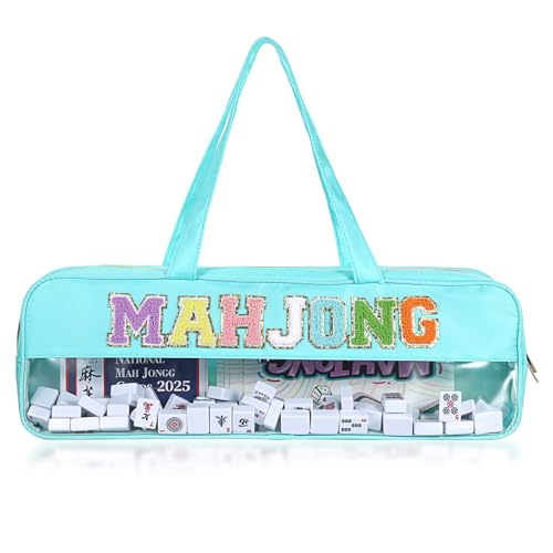Hoowen Empty Mahjong Bag with Handle, Clear American Tiles Organizer, Green