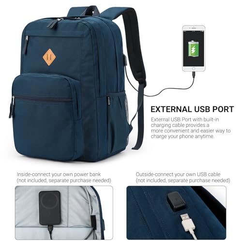 ZORFIN 36L Backpack for School, College, and Travel: Water Resistant Bookbag with 8 Compartments - Steel blue
