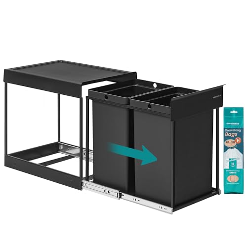 SONGMICS Poubelle de Tri Sélectif, Poubelle de Cuisine Extractible Coulissante,