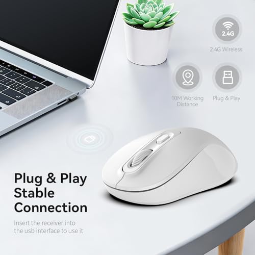 Image of Wireless Mouse, 2026 New Model, Silent Click Ergonomic Design, Portable, 4 Buttons, Adjustable DPI (800 /1200 /1600), for Laptop /PC /Office (White)