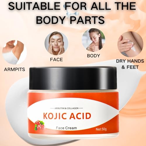 Kojic Acid Face Cream for Dark Spots & Hyperpigmentation, Brightening Face Cream for Face & Body, Dark Spot Remover, Hydrating Anti-Aging Moisturiser, Anti-Wrinkle, Even Skin Tone - Image 4