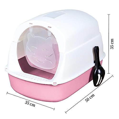Bac à litière pour chat entièrement fermé rose avec couvercle design - 4