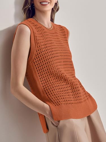 Image of SuperPrity Women's Sweater Vest Sleeveless Crochet Sheer Knit Sweater Tank Casual See Through Crewneck Sweater