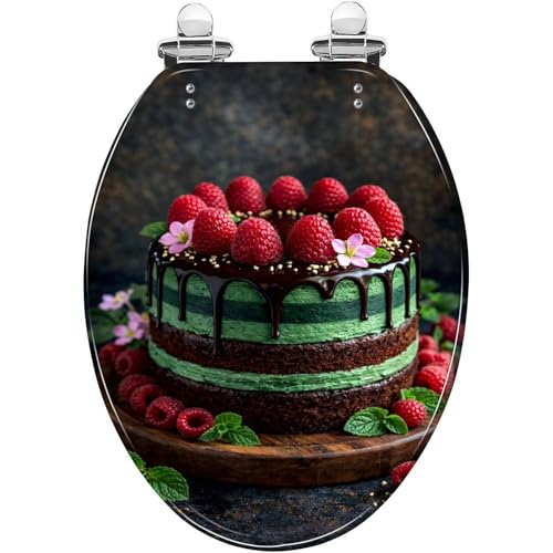 Elongated Toilet Seat Chocolate Mint Layer Cake Fresh Raspberries Flowers
