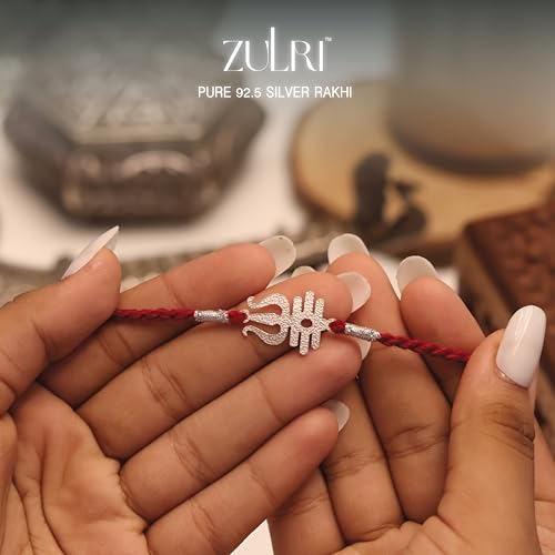 Image of 925 Sterling Silver Trishul Couple Rakhi for Bhai Bhabhi (Lumba) Cotton Thread | Rakshabandhan Rakhi With Greeting Card & Roli Chawal and Certificate of Authenticity 925 Silver