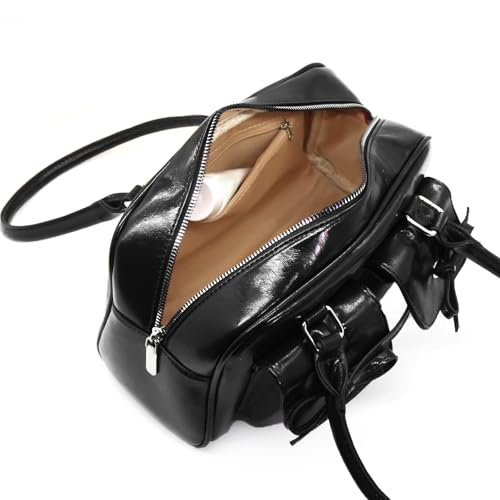 Image of Fozehlad Y2K Shoulder Bag for Women Retro PU Leather Tote Handbag Multi-Pocket Hobo Bag with Zipper for Gifts