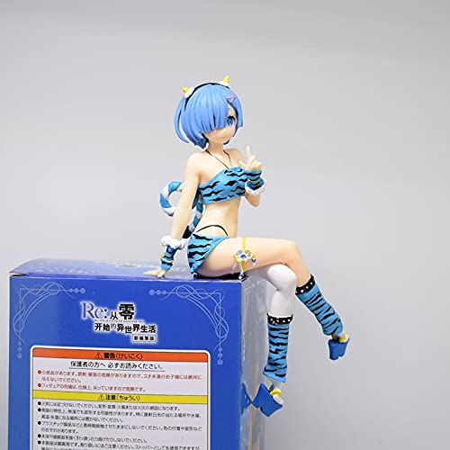 Detachable 15Cm Anime Re:Life in a Different World from Zero Rem Ram Beautiful Girl's Swimsuit Seated Pvc Deluxe Version Action Figure Collection Adult Toy Doll Statue Ornament Bes/Blue/No Gift