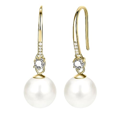 Shell Pearl Earrings Drop for Women 925 Sterling Silver Cubic Zirconia Pearl Dangle Earrings for Gift
