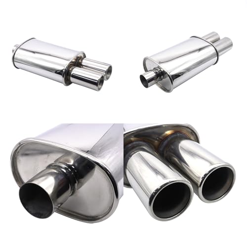 Vechkom Exhaust Muffler Y Pipe 2.5" (63MM) Single Inlet/ 3" (73MM) Dual Outlet Silver Stainless Steel Car Silencer 11.8 Inch (300MM) Oval Body Length Exhaust Back Box Twin Tips Welded Turbo Muffler by Vechkom - Image 5