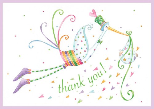 Caspari Entertaining Stork and Bundle Thank You Notes
