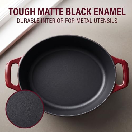 Foto von La Cuisine Gusseisen Ovale töpfe Bräter Schmortöpfe Auflaufform Kasserollen 6,5 L. 33 cm, mattschwarze Innenseite, vergoldeter SS-Deckelgriff ofenfest