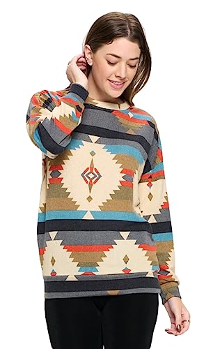 Jostar Women's Print Top Pullover - Long Sleeve Crewneck Printed Casual T Shirts with Pockets 3072MU-LRP1-K-W351-MLT L