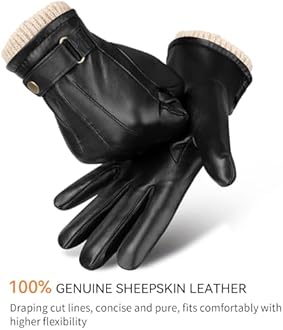 OZERO Mens Winter Gloves Nappa Leather Warm Wool Touchscreen Dress Glove - Thermal Gifts for Dad or Husband