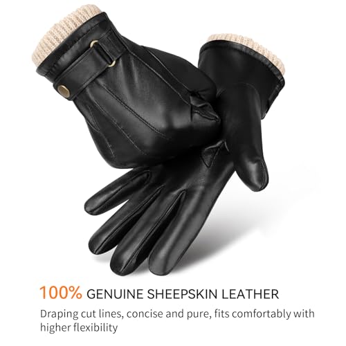 OZERO Mens Winter Gloves Nappa Leather Warm Wool Touchscreen Dress Glove - Thermal Gifts for Dad or Husband