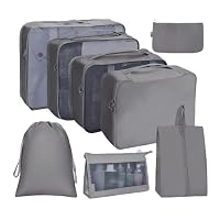 Set di 8 cubi da viaggio a compressione, organizer da viaggio, borse a compressione, valigie, organizer per bagagli, con borsa per articoli da toeletta e borsa per scarpe, essenziale da viaggio